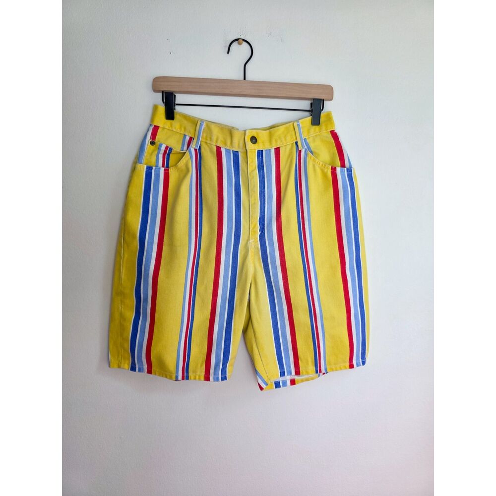 Vintage Stuffed Shirt Jeanswear Striped High Waisted Denim Mom Shorts